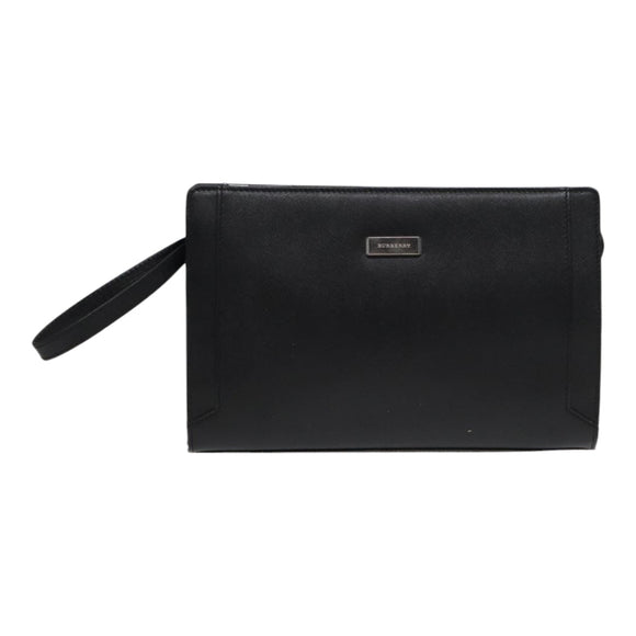BURBERRY Clutch Bag Leather Black Auth hk1528