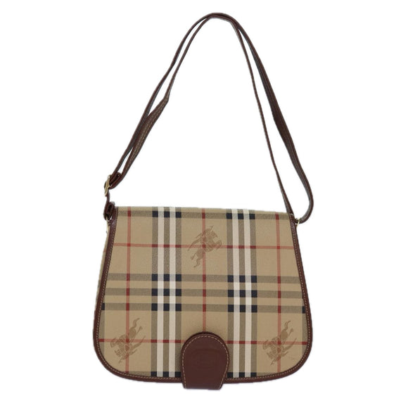 Burberrys Nova Check Shoulder Bag PVC Leather Beige Auth hk1529