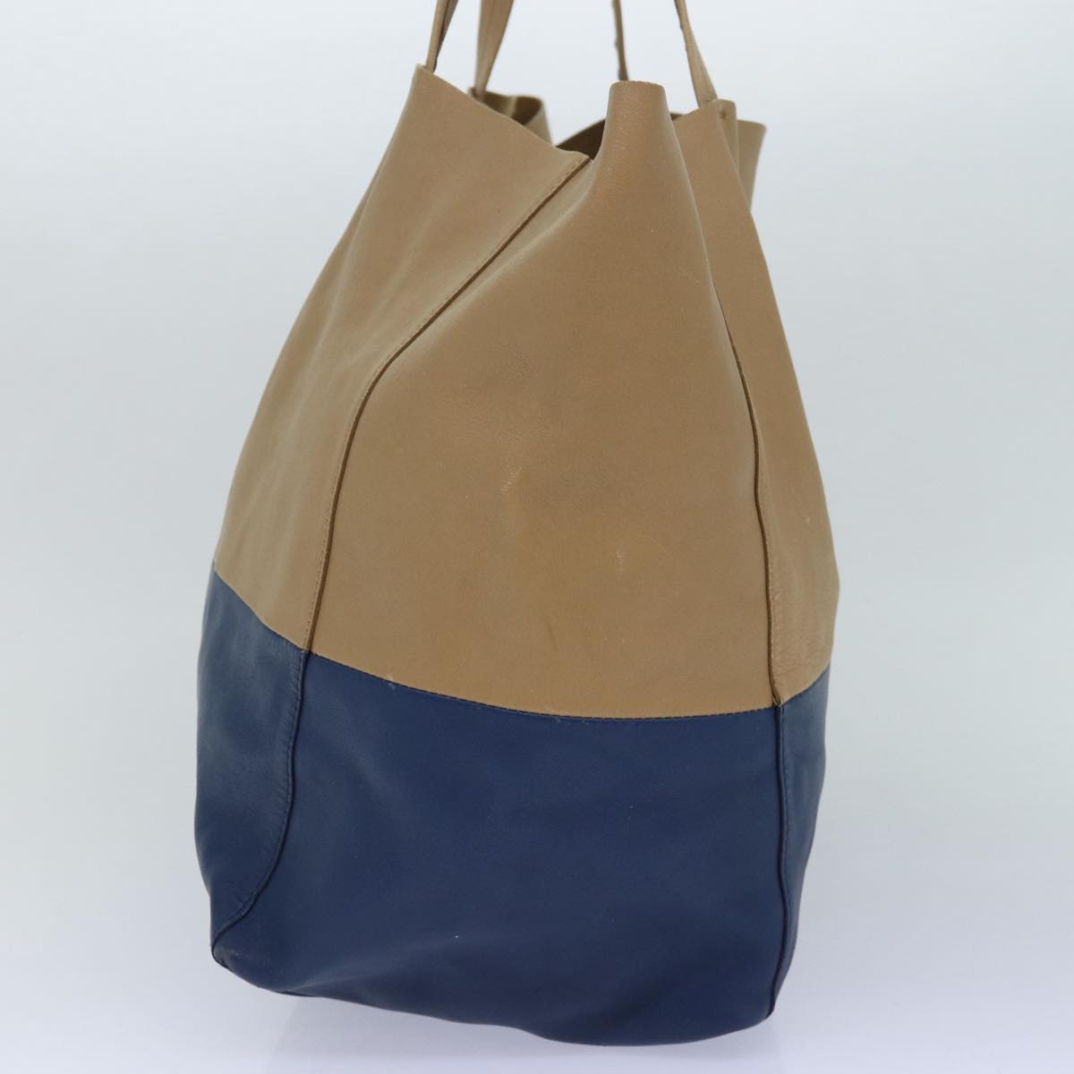 CELINE Horizontalkava Tote Bag Leather Blue Auth hk1542