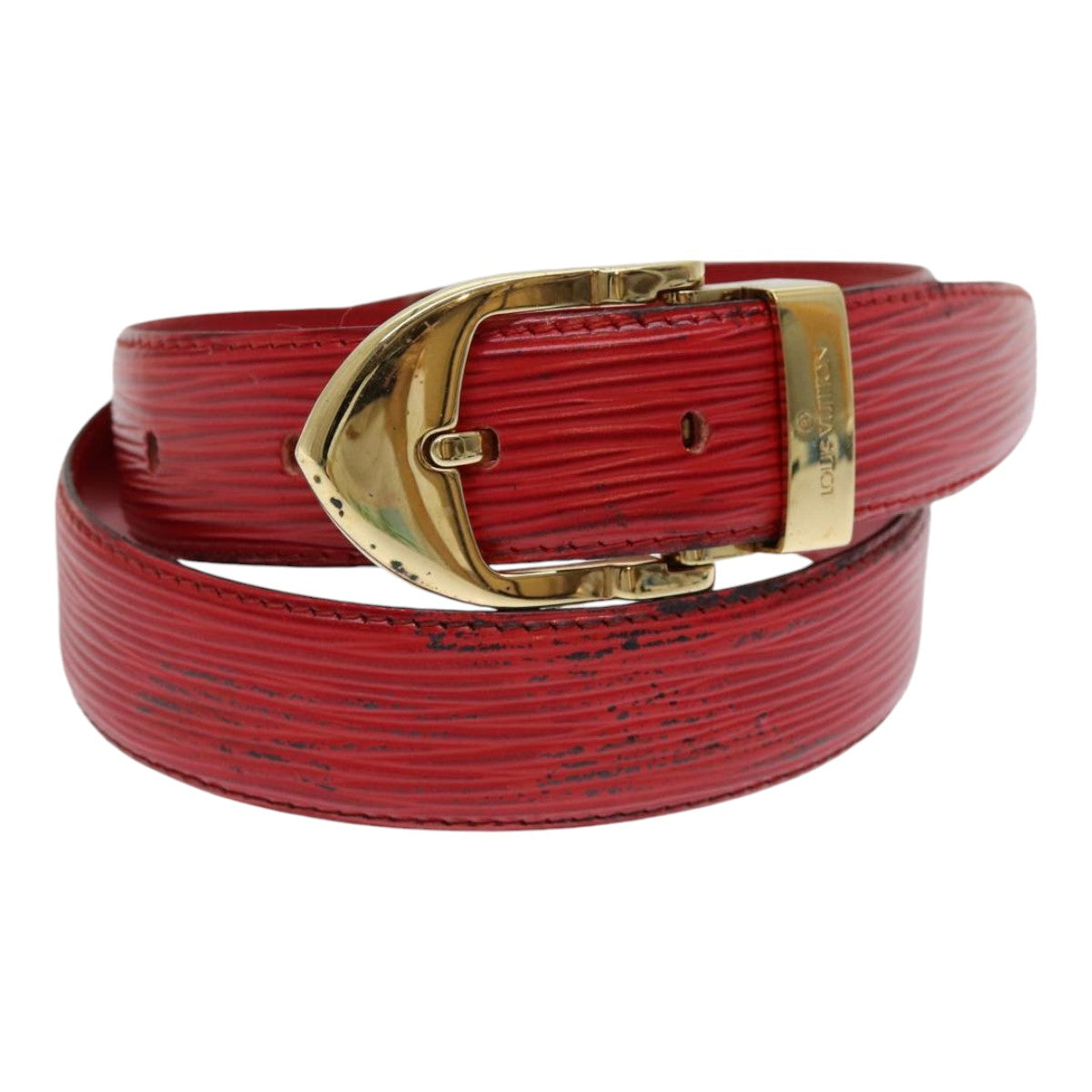 LOUIS VUITTON Epi Ceinture Belt 33.5"" Red LV Auth hk1545