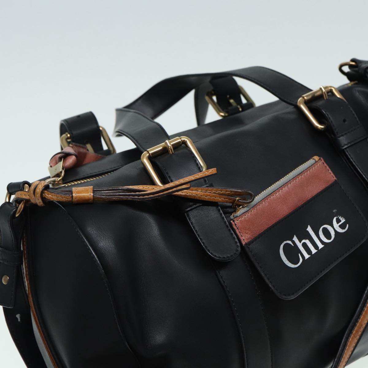 Chloe Hand Bag Leather Black Auth hk1546