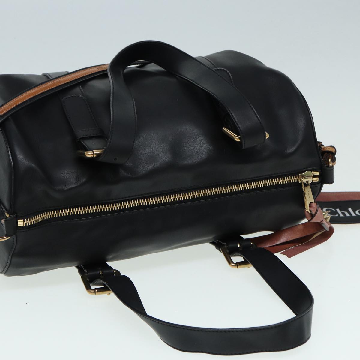 Chloe Hand Bag Leather Black Auth hk1546