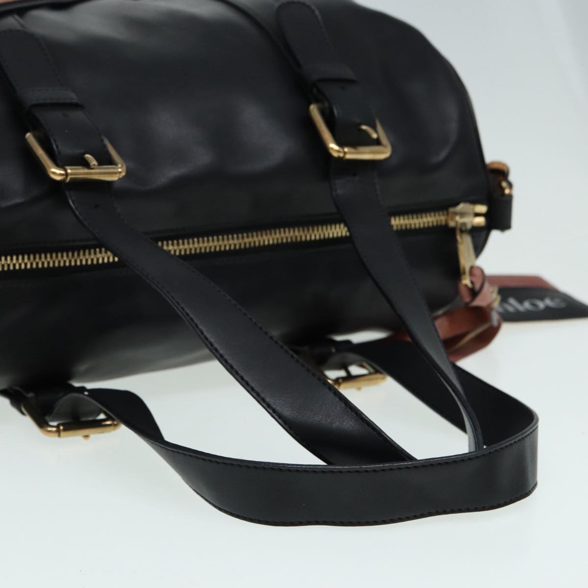 Chloe Hand Bag Leather Black Auth hk1546