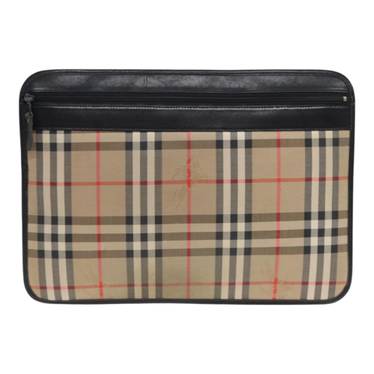 BURBERRY Nova Check Document Case Canvas Beige Auth HK1549