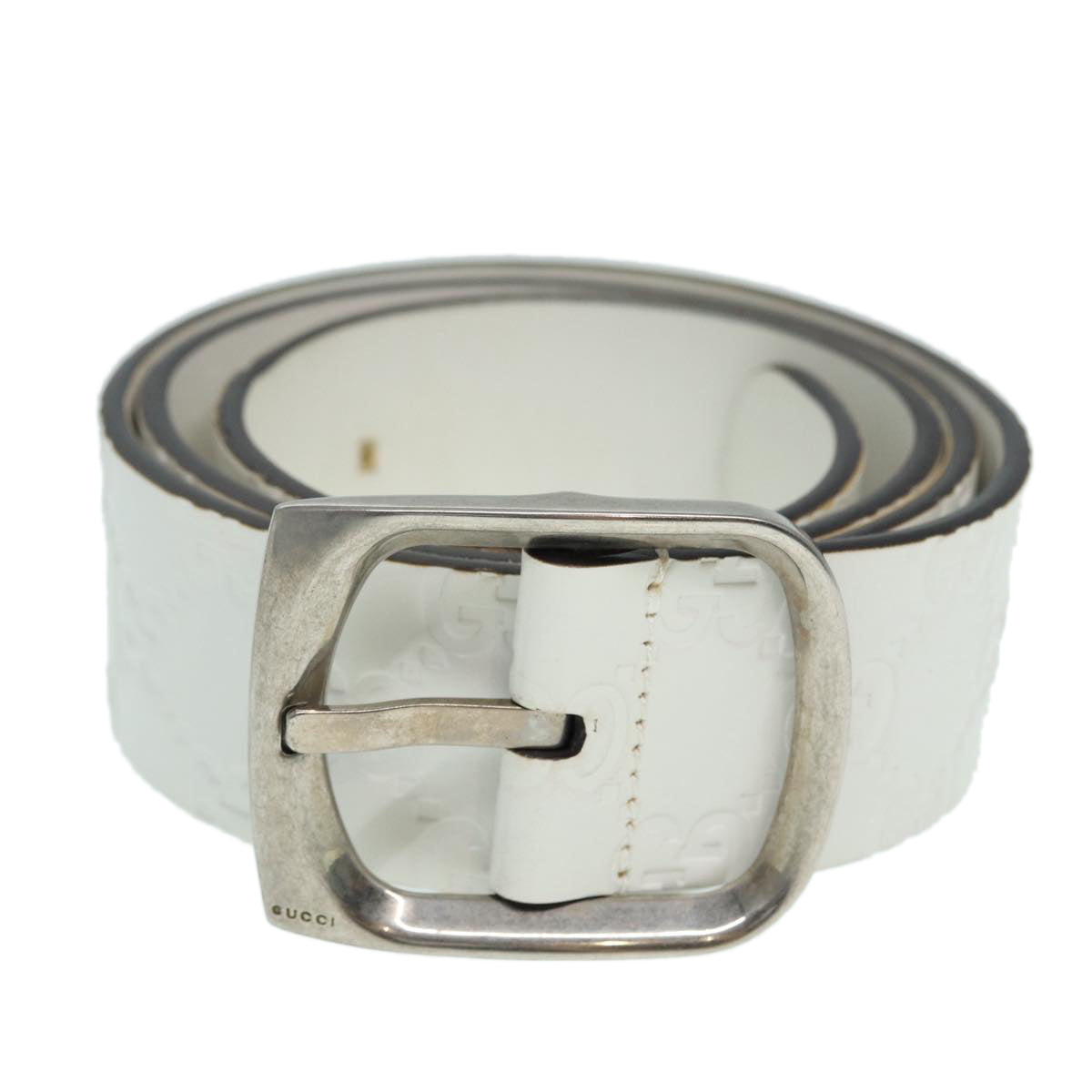 GUCCI GG Canvas Guccissima Belt Leather 40.9"" White 211562 Auth hk1556 - 0