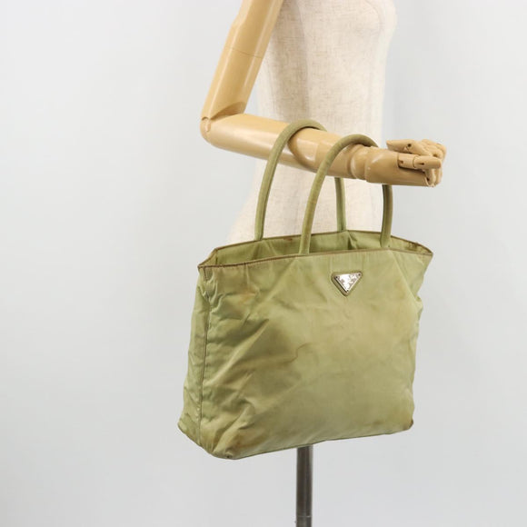 PRADA Tote Bag Nylon Silver Pistachio Green Auth hk1563