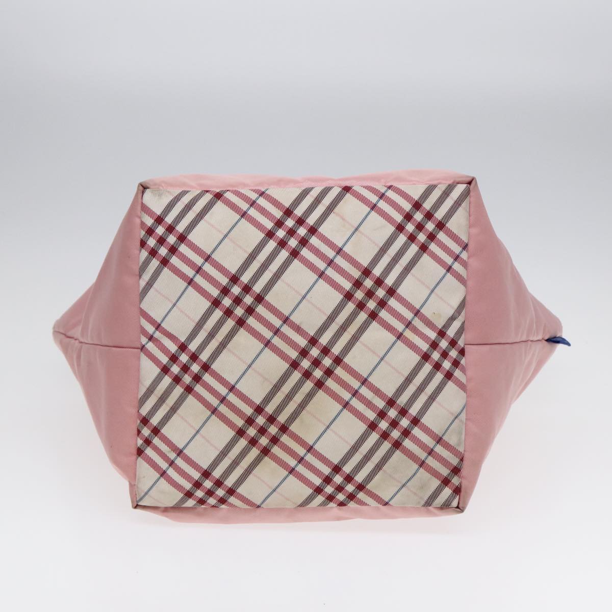 BURBERRY Nova Check Blue Label Hand Bag Nylon Leather Pink Silver Auth hk1571