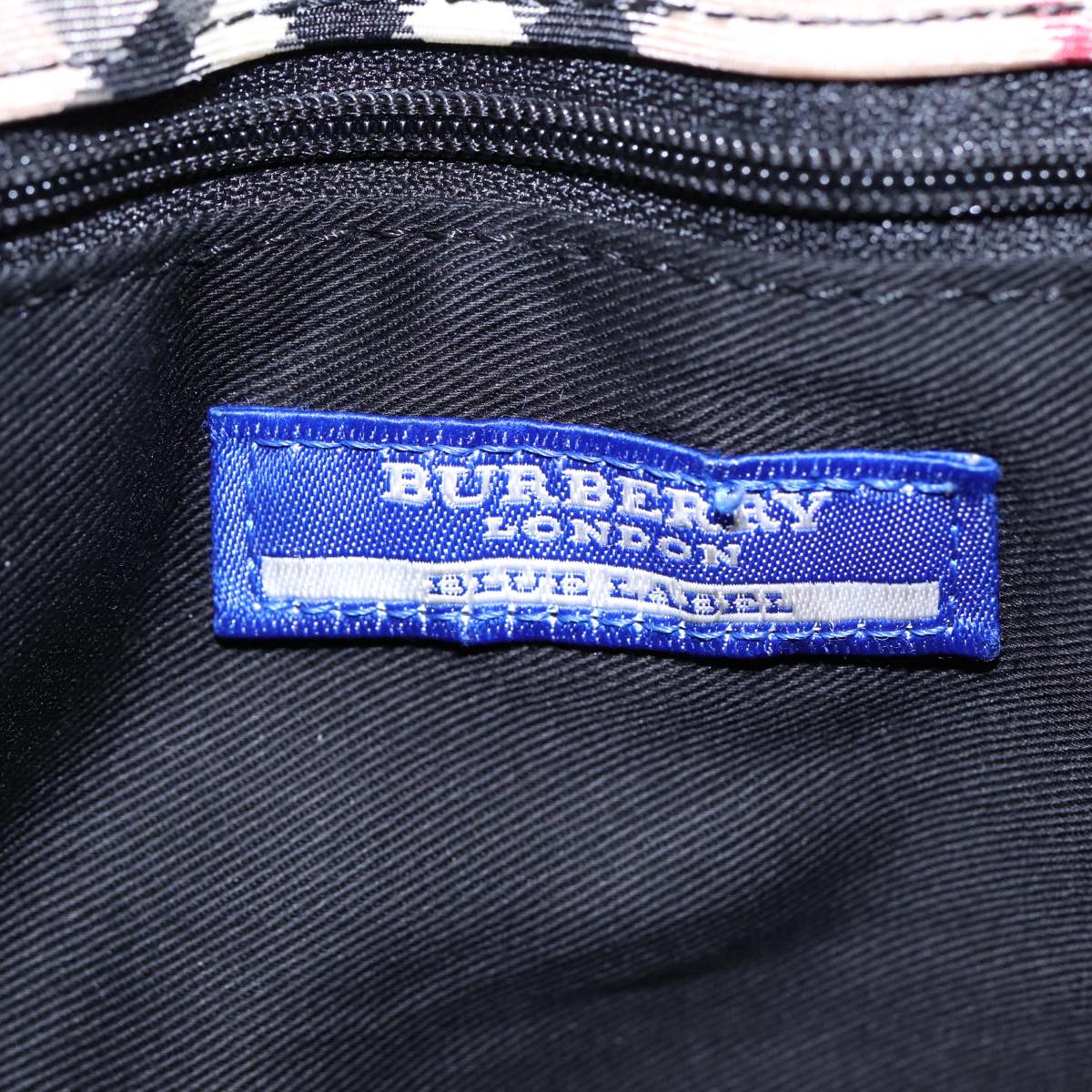 BURBERRY Nova Check Hand Bag Denim Nylon Navy Beige Silver Auth hk1572