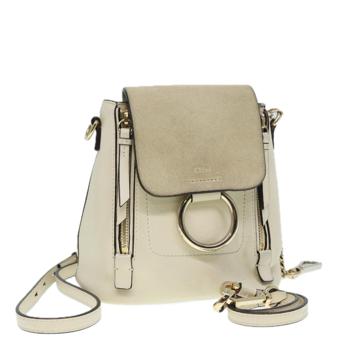 Chloe Fay Backpack Suede Beige Gold Auth hk1579