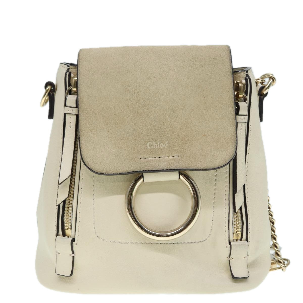 Chloe Fay Backpack Suede Beige Gold Auth hk1579