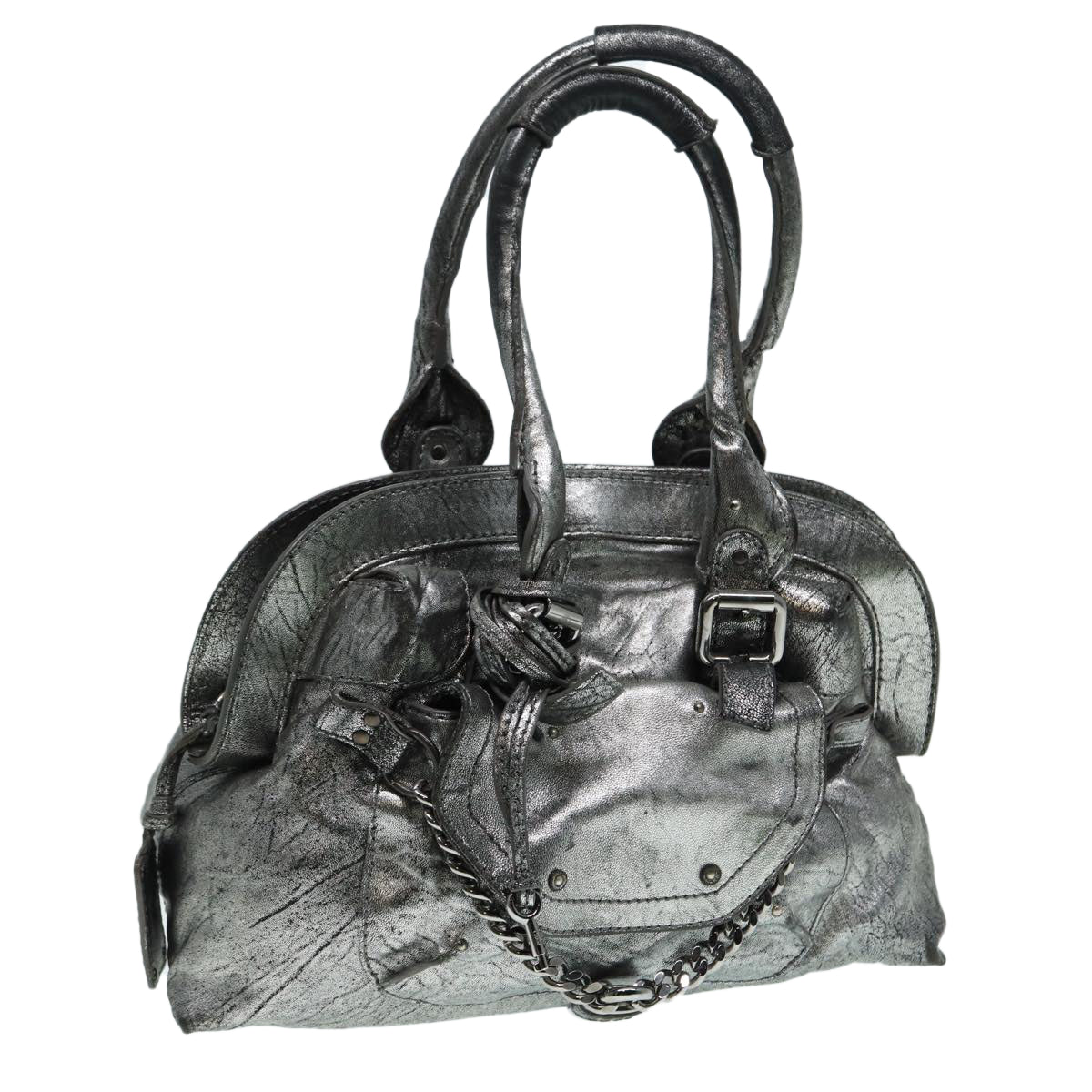 Chloe Hand Bag Leather Silver Auth hk1580