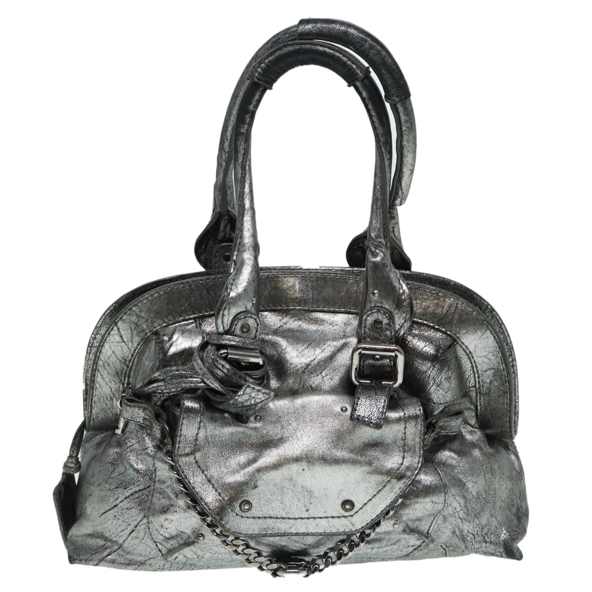 Chloe Hand Bag Leather Silver Auth hk1580