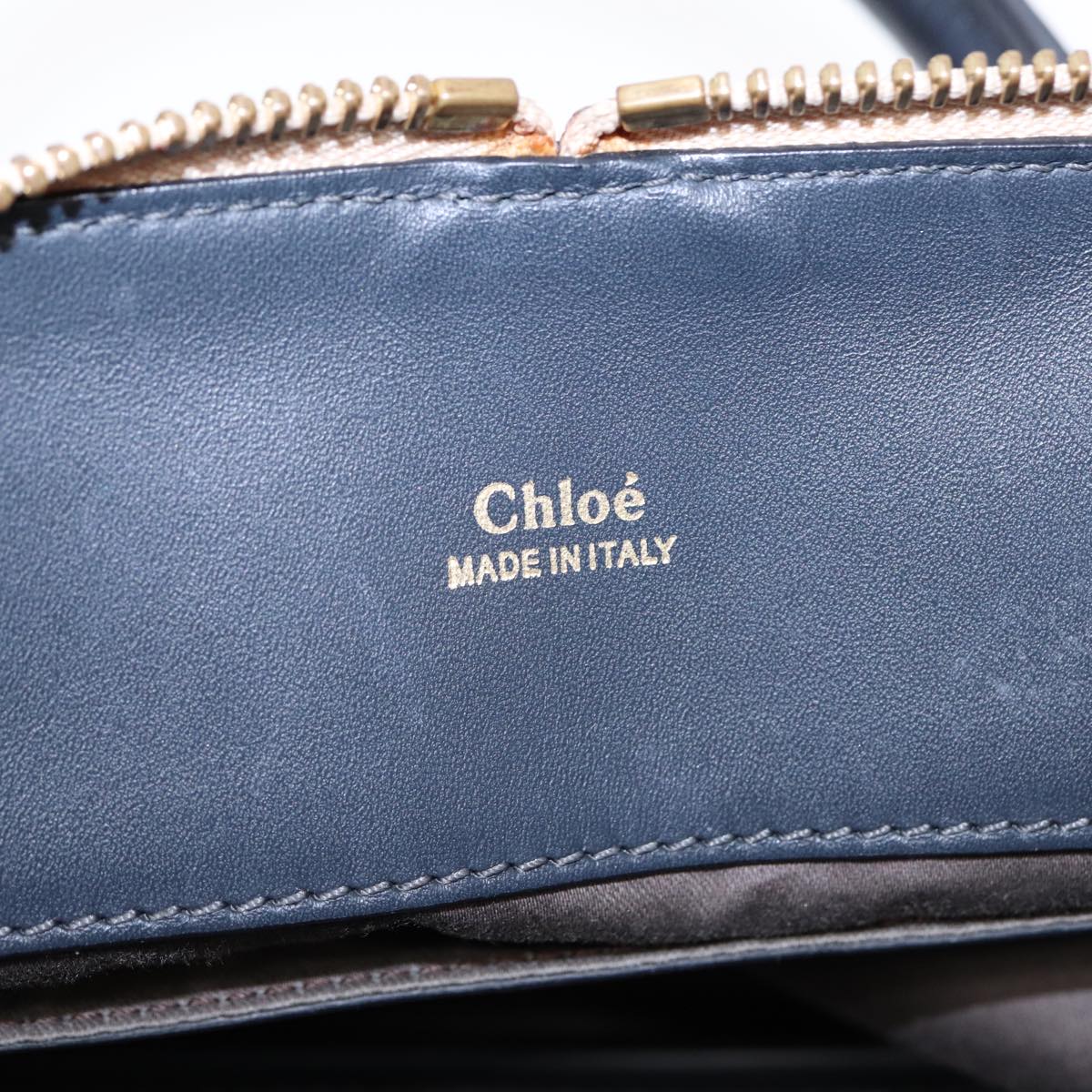 Chloe Bailey Hand Bag Leather 2way Navy Gray gold Auth hk1582