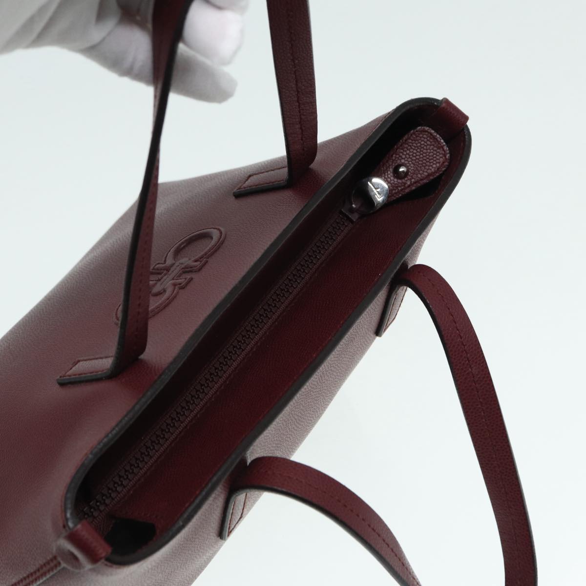 Salvatore Ferragamo Hand Bag Leather Wine Red Silver Auth hk1585