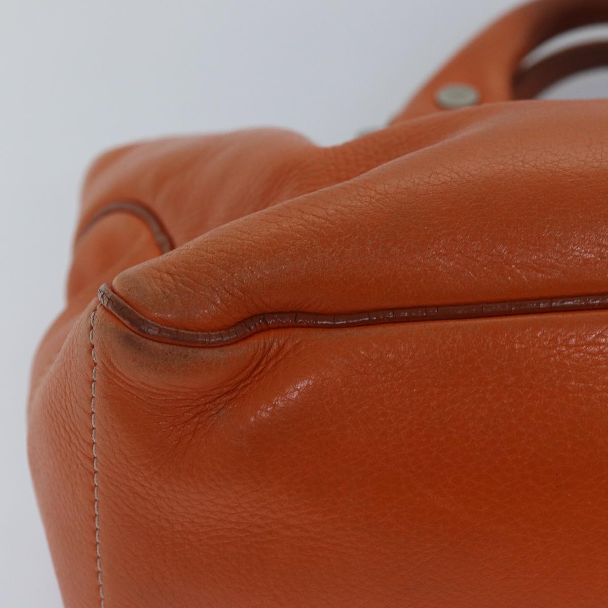 CELINE Hand Bag Leather Orange Silver Auth hk1605