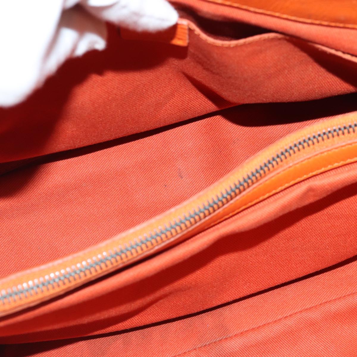 CELINE Hand Bag Leather Orange Silver Auth hk1605