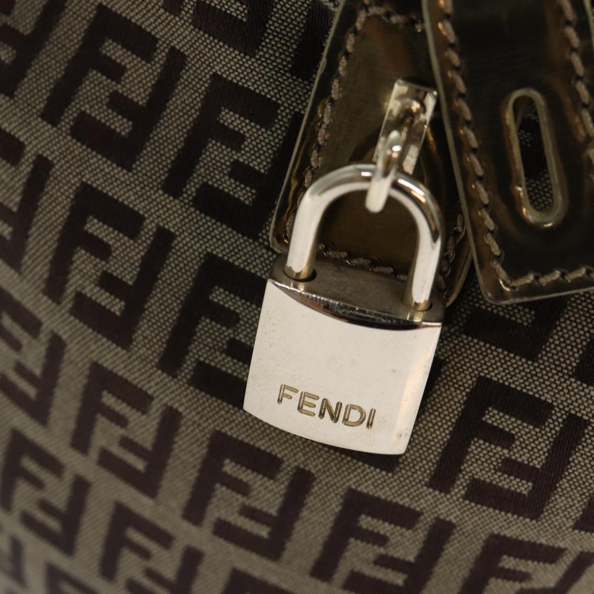 FENDI Zucchino Canvas Boston Bag Beige Gold Auth hk1608