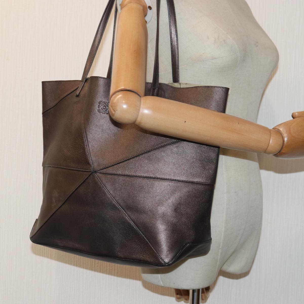 LOEWE Anagram Tote Bag Leather Brown Auth hk1611