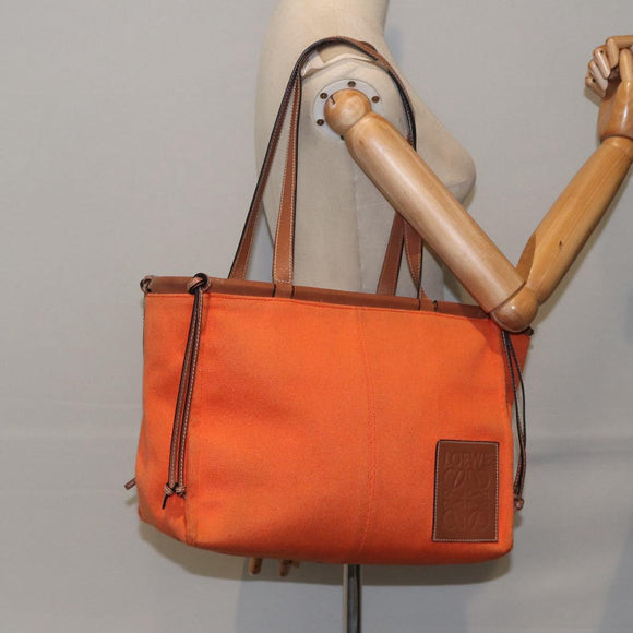 LOEWE Anagram Tote Bag Canvas Leather Orange Brown Auth hk1621