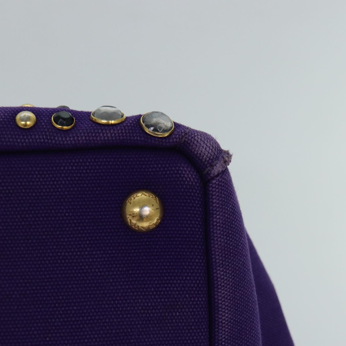 PRADA Hand Bag Canvas Purple Gold Auth hk1628