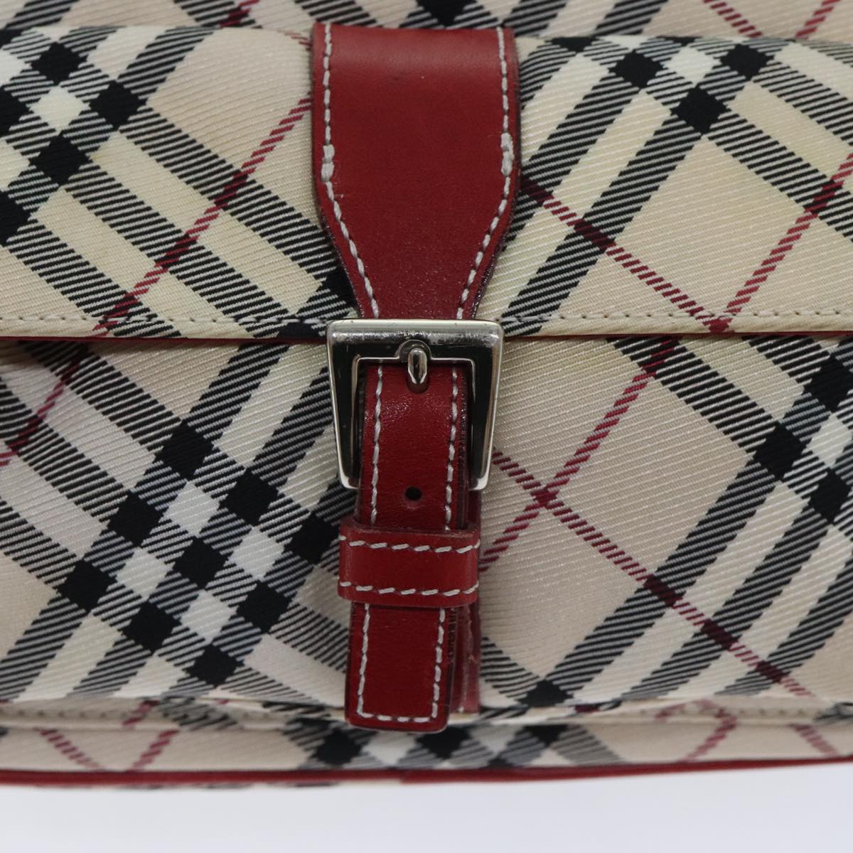 BURBERRY Nova Check Shoulder Bag Canvas Leather Beige Red Auth hk1650