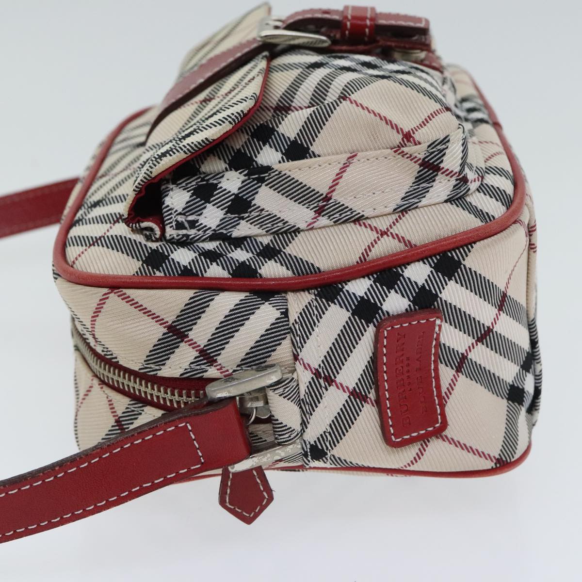 BURBERRY Nova Check Shoulder Bag Canvas Leather Beige Red Auth hk1650