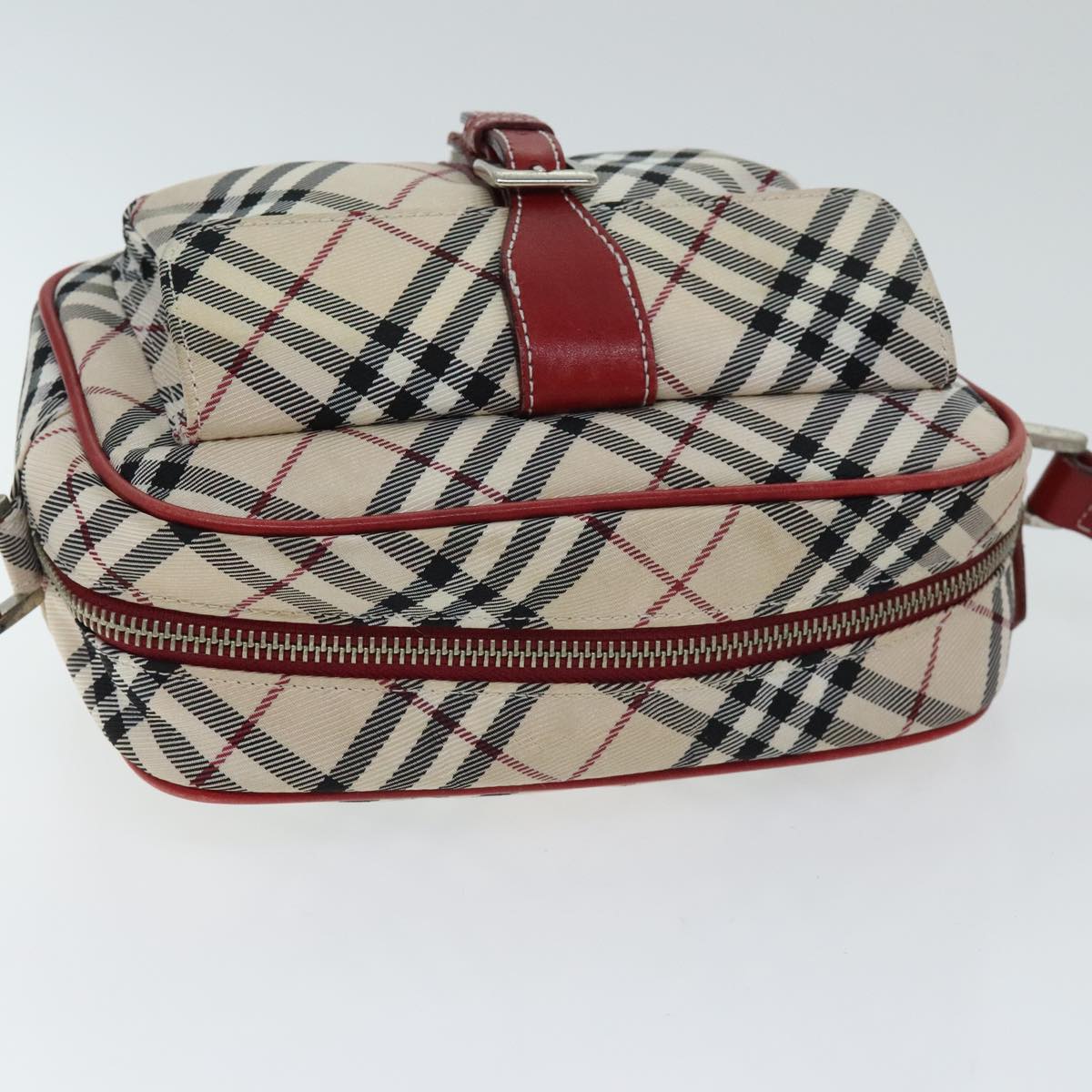 BURBERRY Nova Check Shoulder Bag Canvas Leather Beige Red Auth hk1650