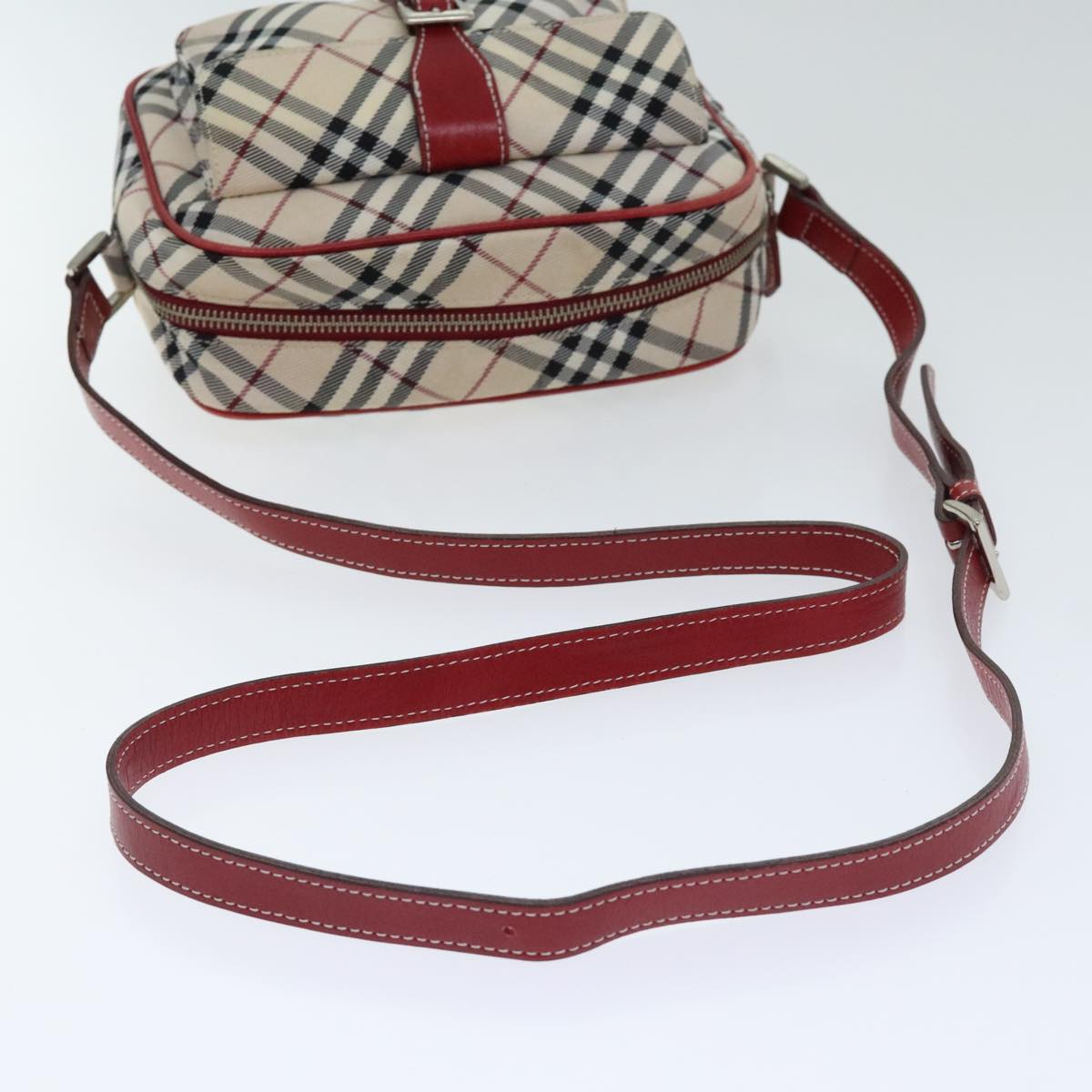 BURBERRY Nova Check Shoulder Bag Canvas Leather Beige Red Auth hk1650