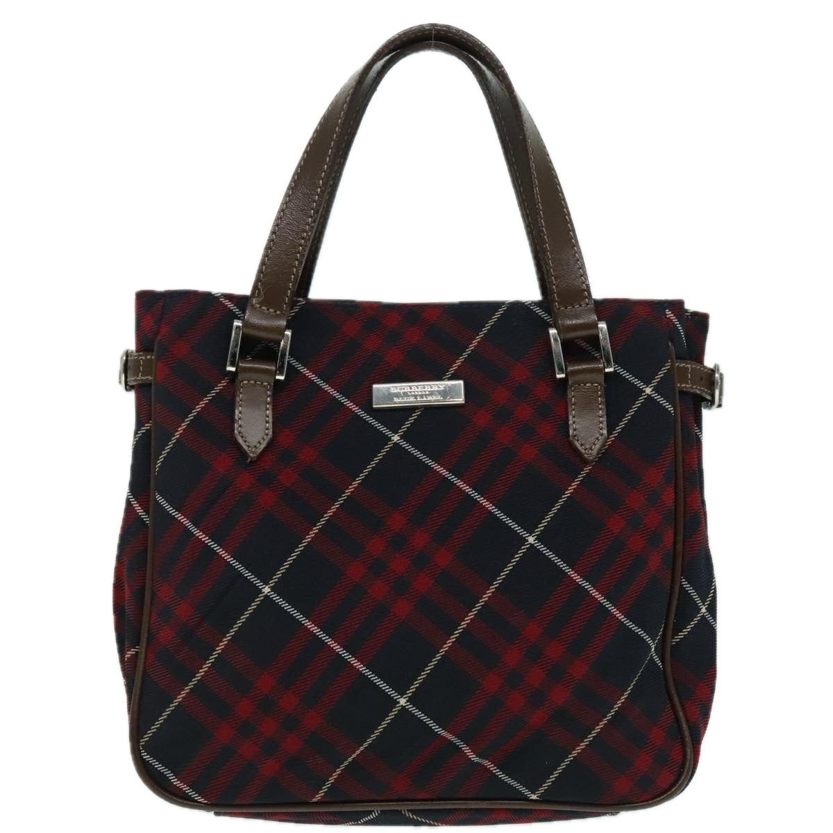 BURBERRY Nova Check Blue Label Hand Bag Canvas Red Auth hk1651