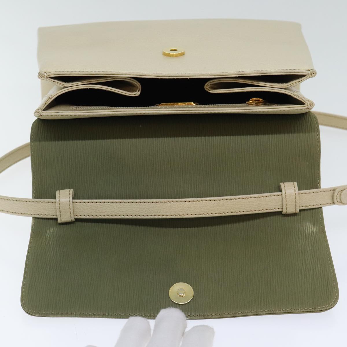 LOEWE Hand Bag Leather Green Beige Auth hk1655