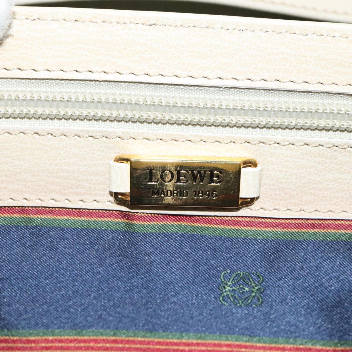 LOEWE Hand Bag Leather Green Beige Auth hk1655