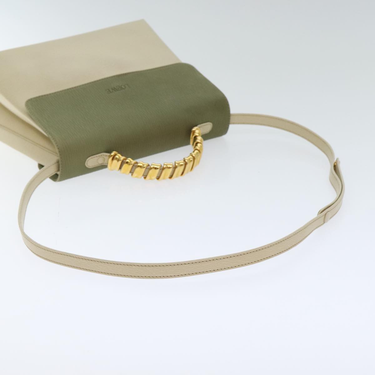 LOEWE Hand Bag Leather Green Beige Auth hk1655