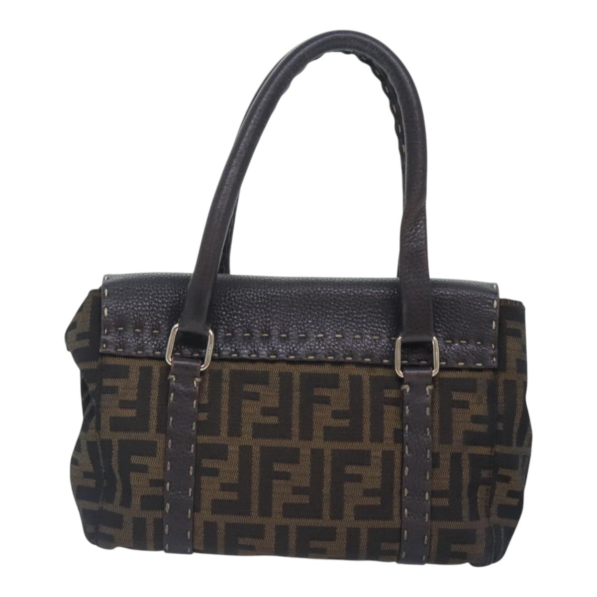 FENDI Zucca Canvas Celleria Hand Bag Brown Black 8BR486 Auth hk1663 - 0