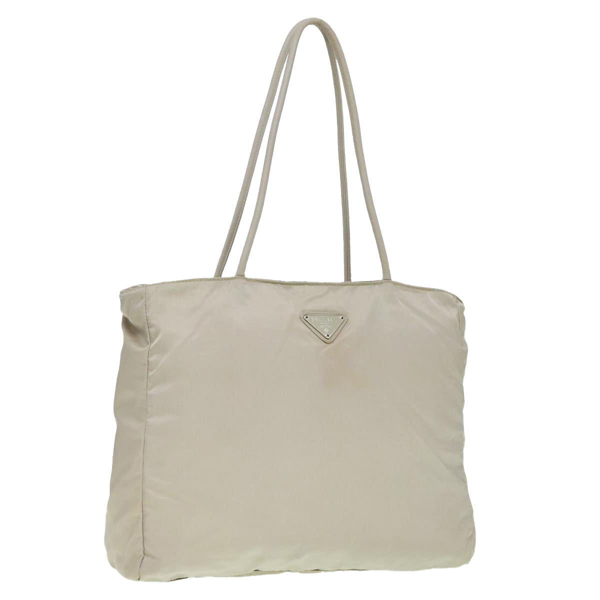 PRADA Tote Bag Nylon Beige Auth hk1669