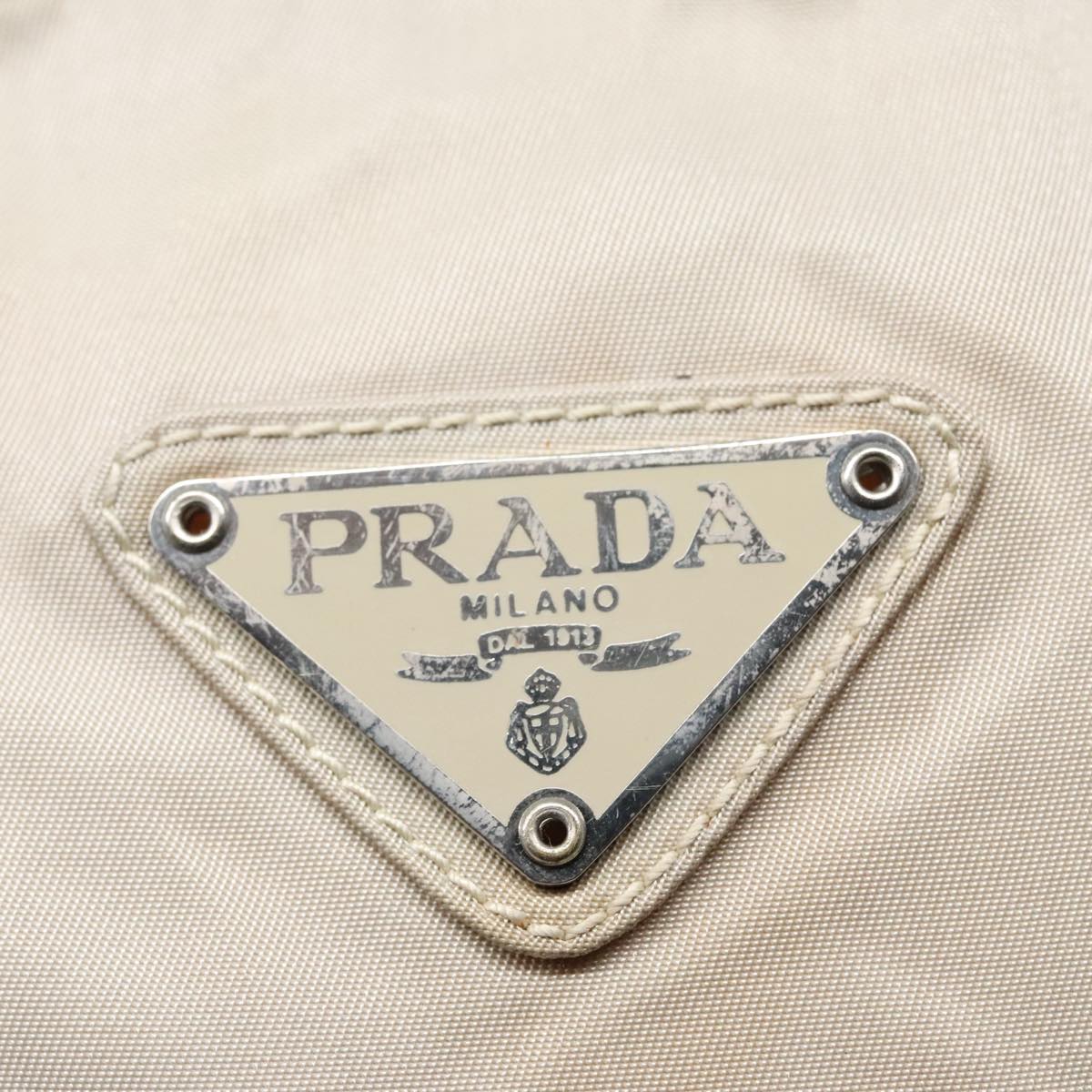 PRADA Tote Bag Nylon Beige Auth hk1669