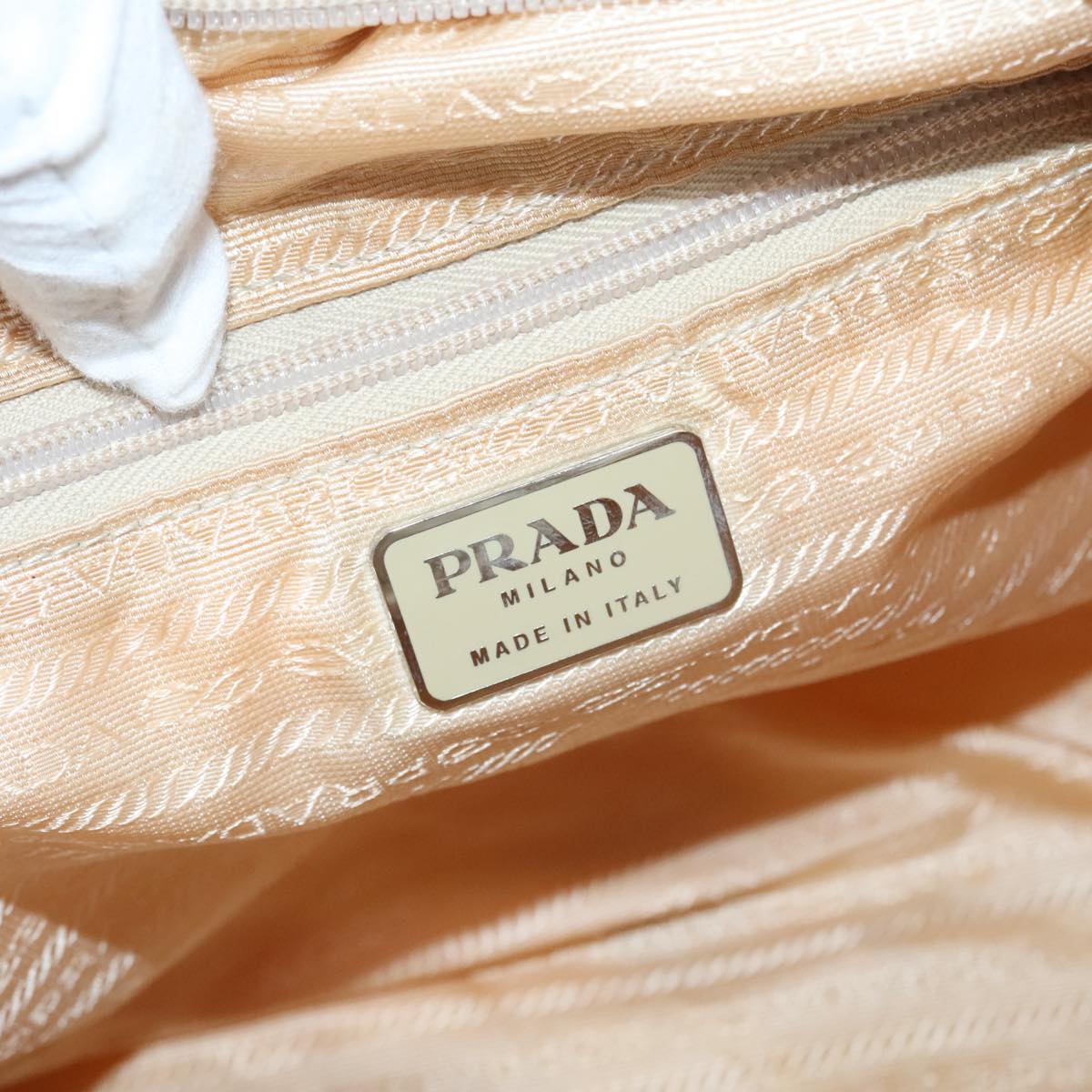 PRADA Tote Bag Nylon Beige Auth hk1669