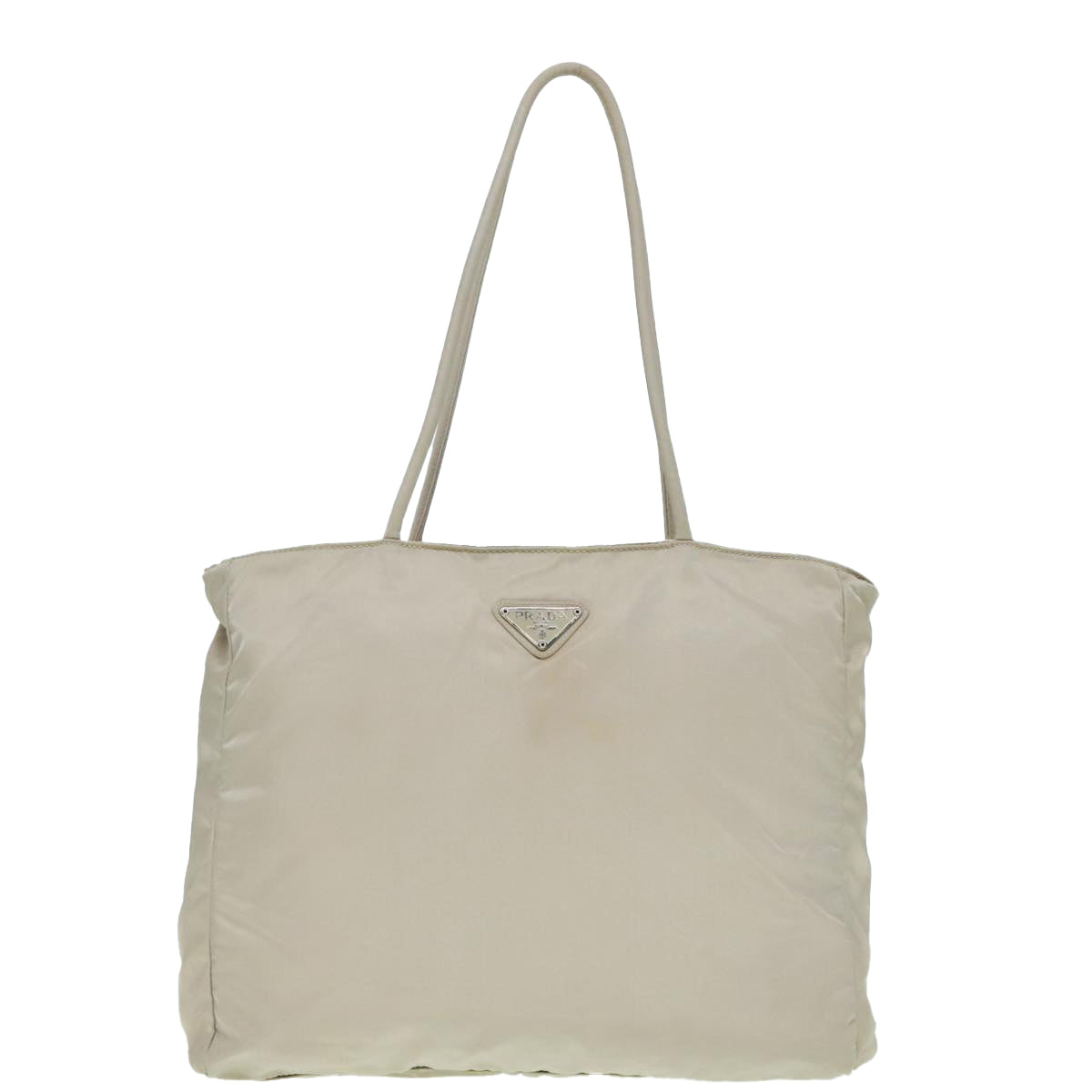 PRADA Tote Bag Nylon Beige Auth hk1669