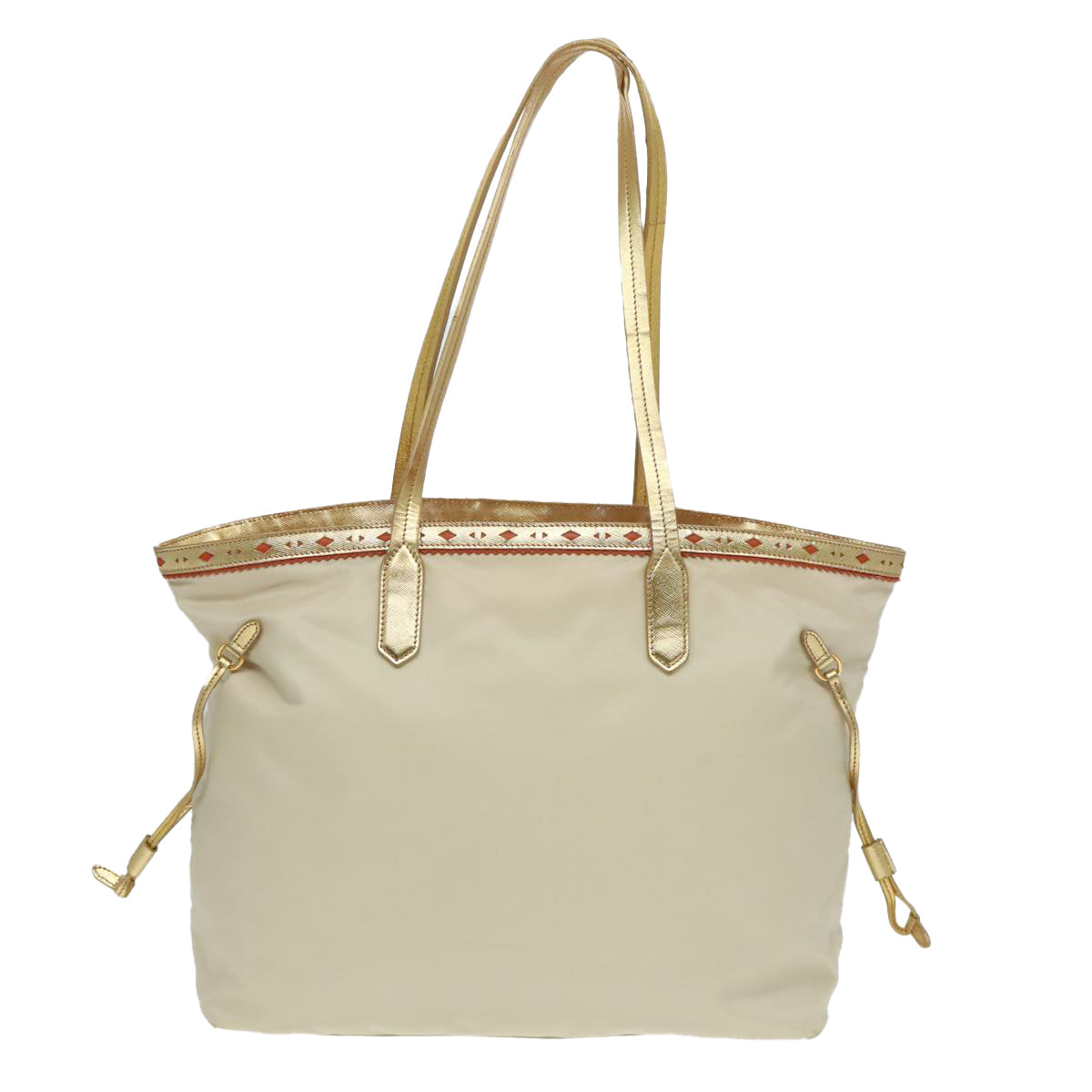 PRADA Tote Bag Nylon Beige Gold Tone Auth hk1671 - 0