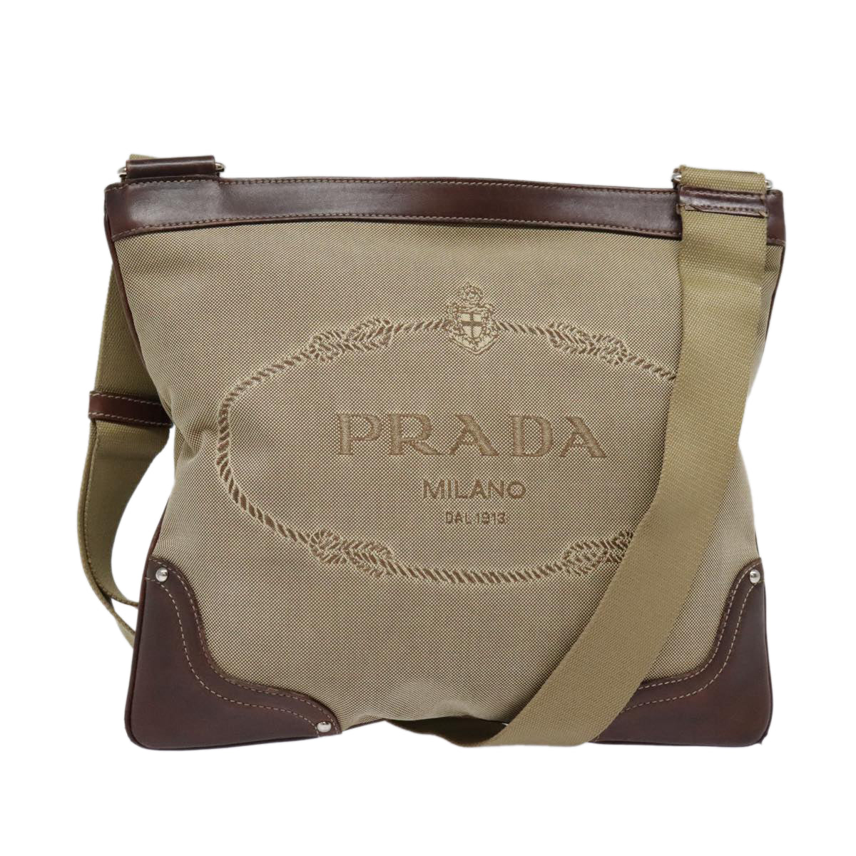 PRADA Shoulder Bag Canvas Beige Auth hk1672