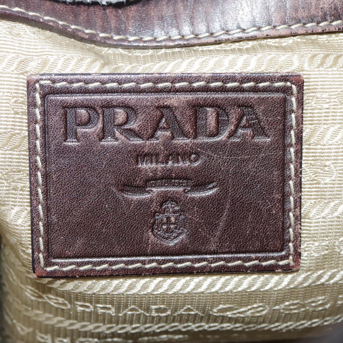 PRADA Shoulder Bag Canvas Beige Auth hk1672