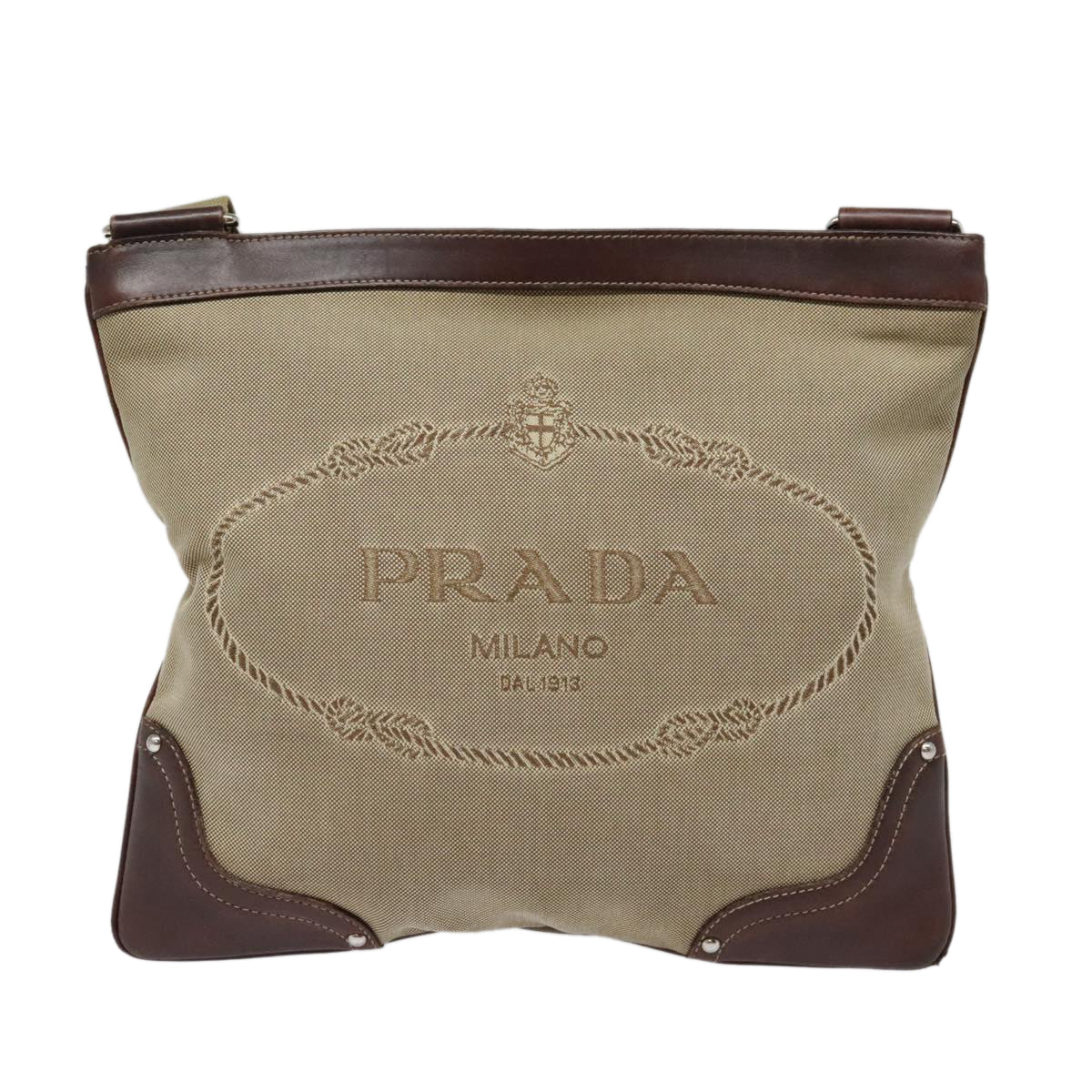 PRADA Shoulder Bag Canvas Beige Auth hk1672