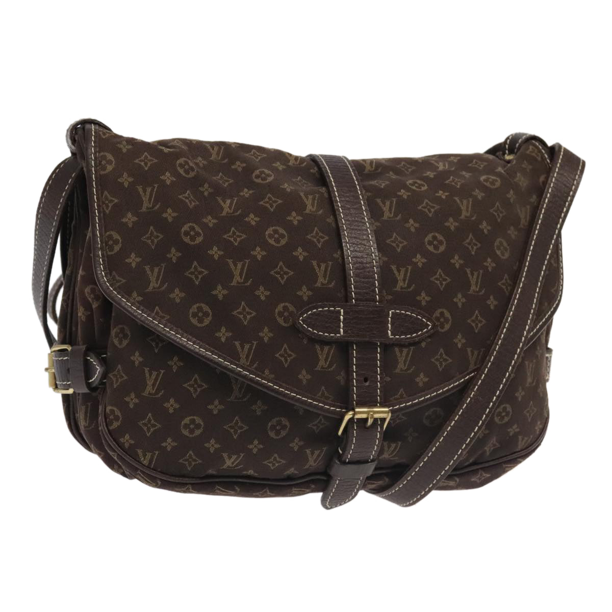 LOUIS VUITTON Monogram Mini Lin Saumur PM Shoulder Bag Ebene M95227 Auth hk1691