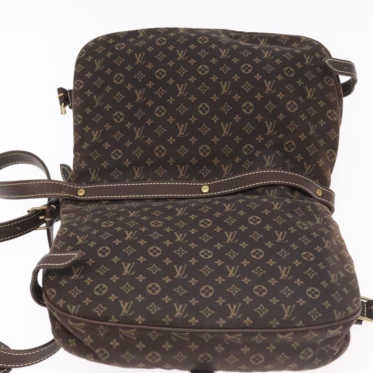 LOUIS VUITTON Monogram Mini Lin Saumur PM Shoulder Bag Ebene M95227 Auth hk1691