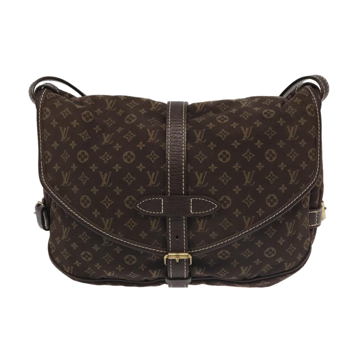 LOUIS VUITTON Monogram Mini Lin Saumur PM Shoulder Bag Ebene M95227 Auth hk1691