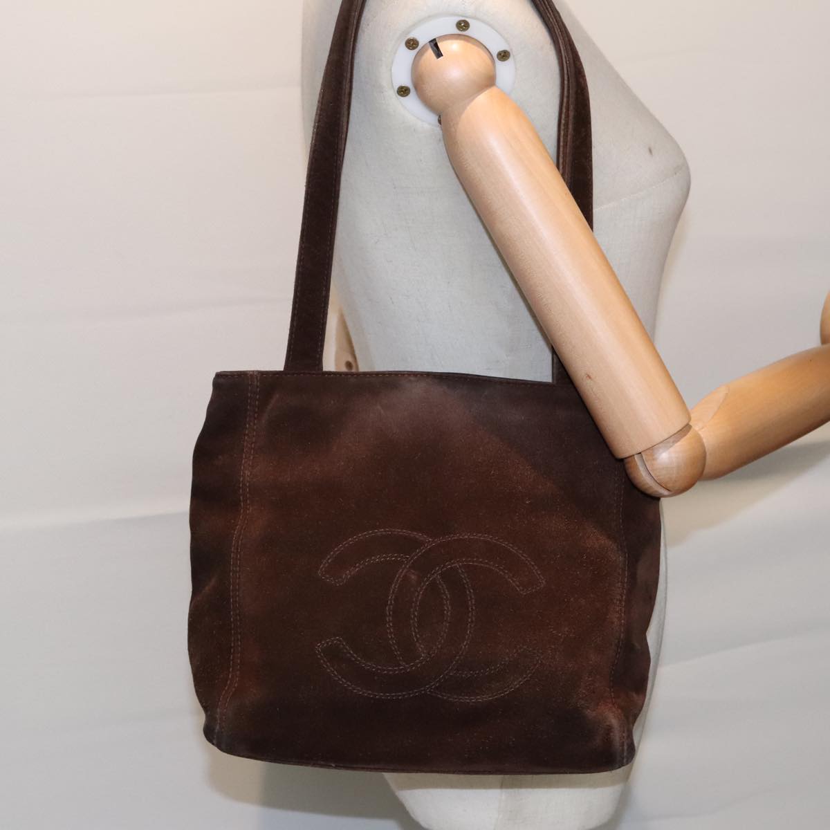 CHANEL Shoulder Bag Suede Brown CC Auth hk1699