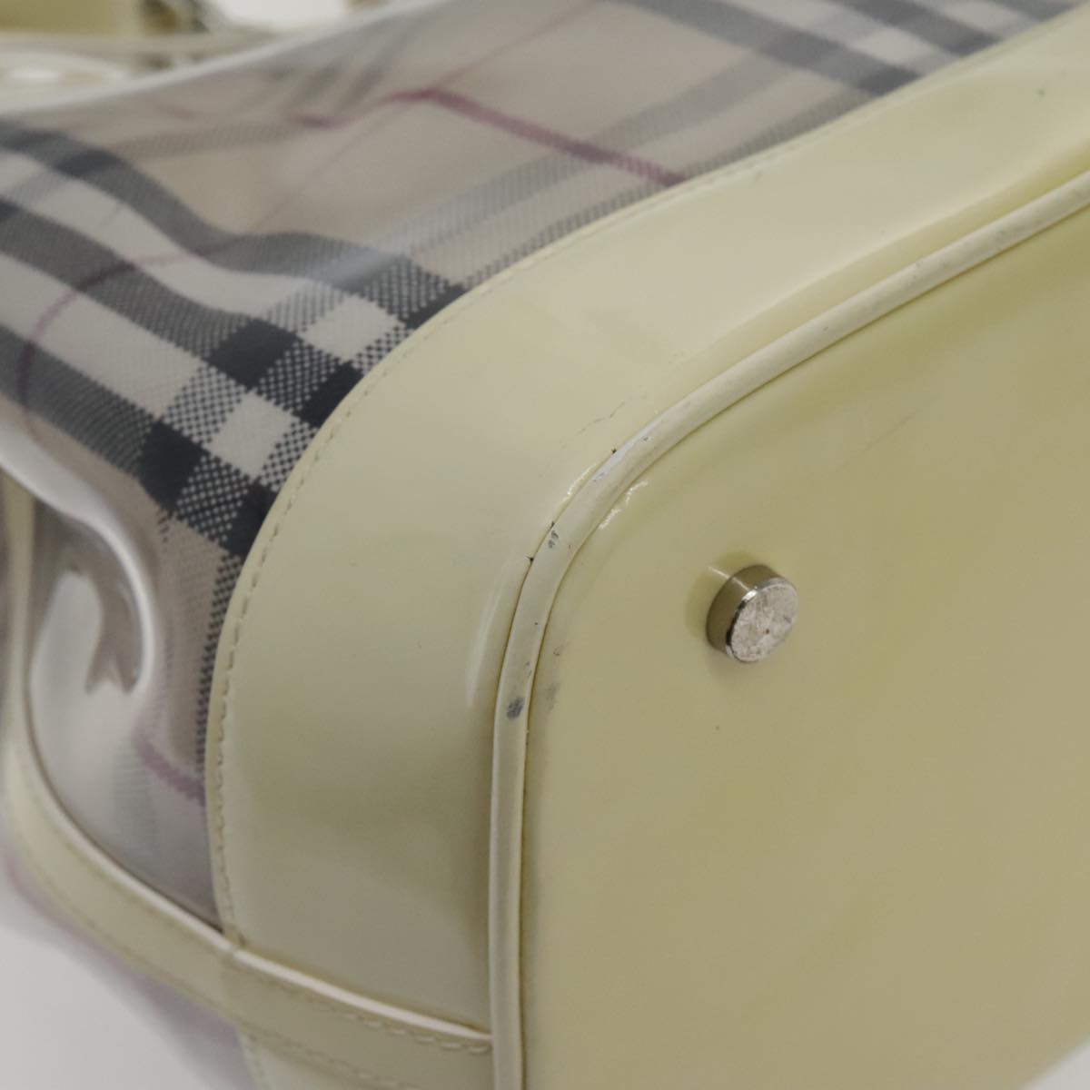 BURBERRY Nova Check Bag Vinyl Canvas Leather Clear Beige Silver Auth hk1701