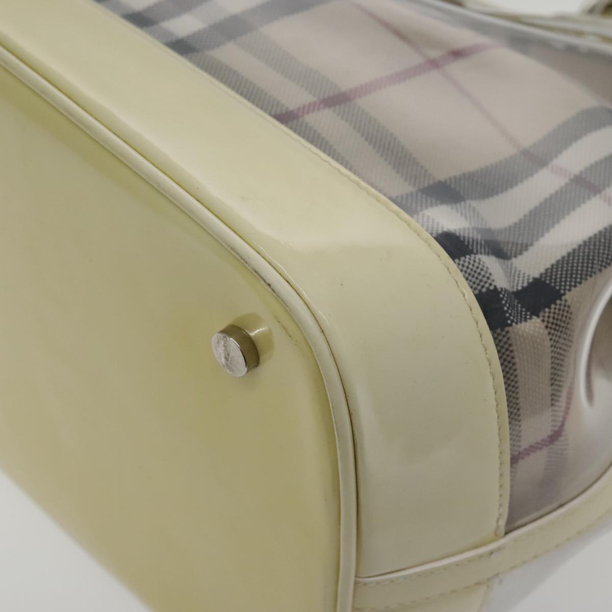 BURBERRY Nova Check Bag Vinyl Canvas Leather Clear Beige Silver Auth hk1701