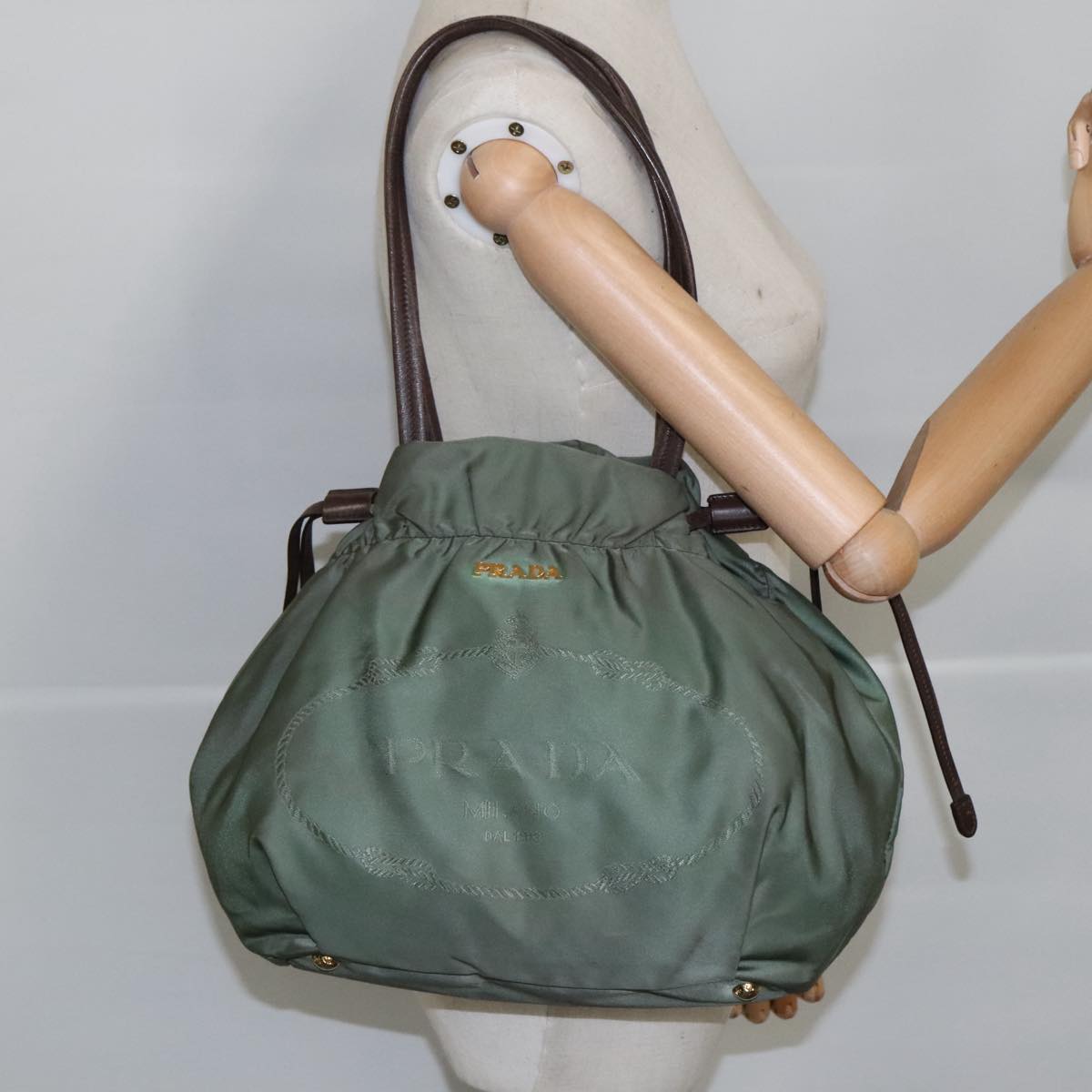 PRADA Tote Bag Nylon Khaki Auth hk1706