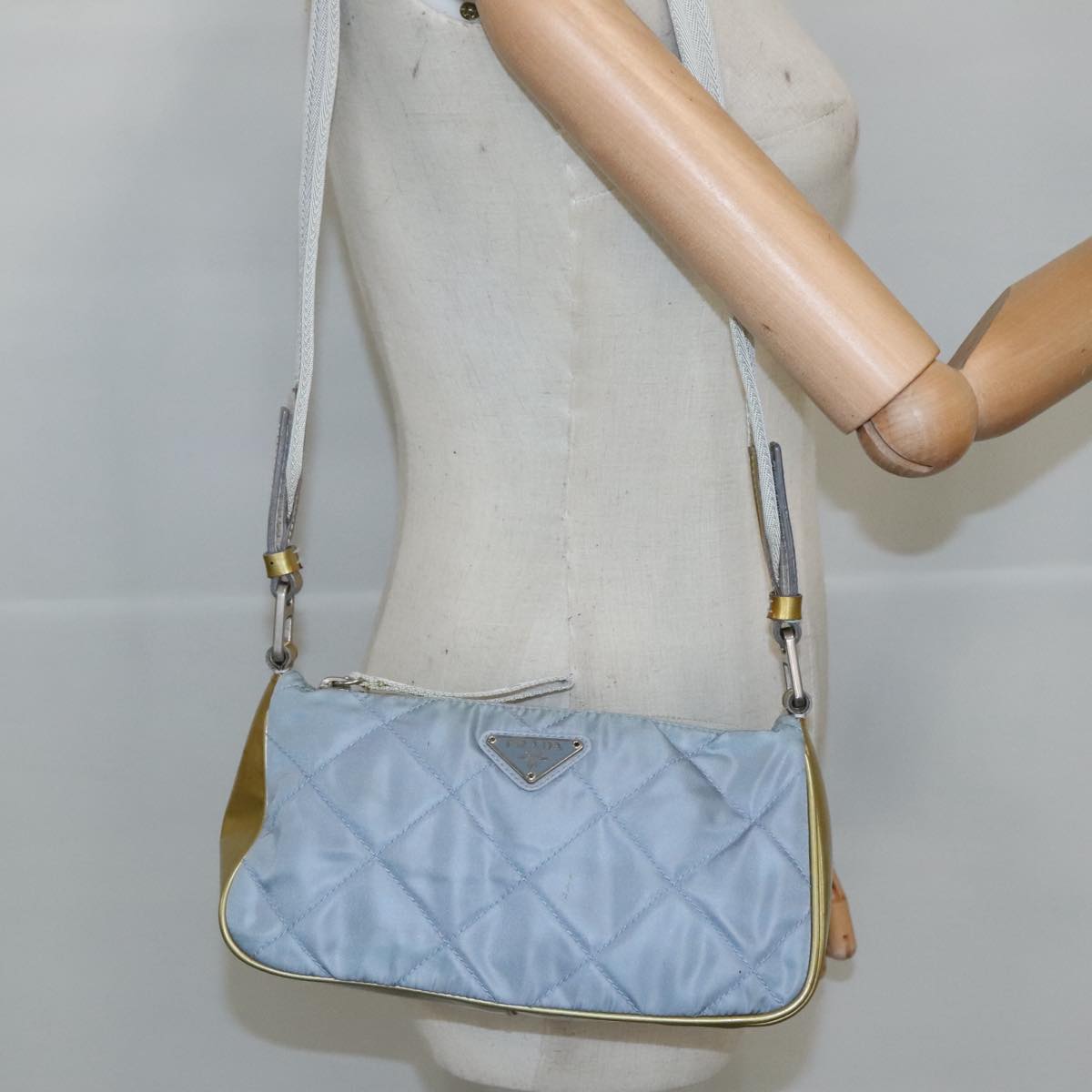 PRADA Shoulder Bag Nylon Baby Blue Auth hk1707