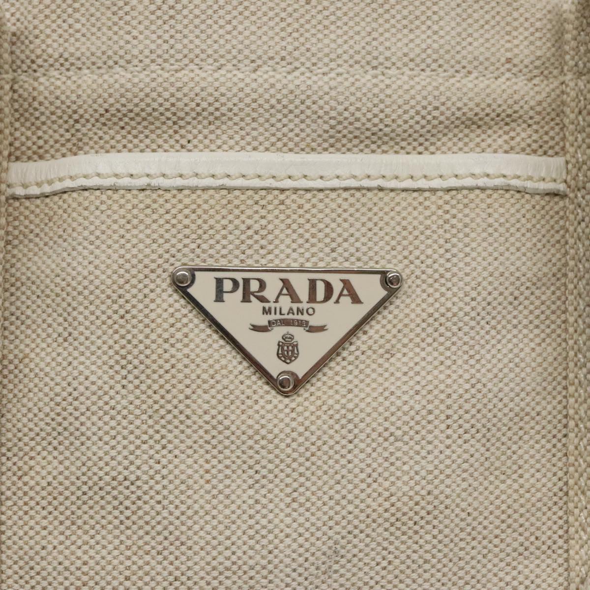 PRADA Tote Bag Canvas White Silver Auth hk1710